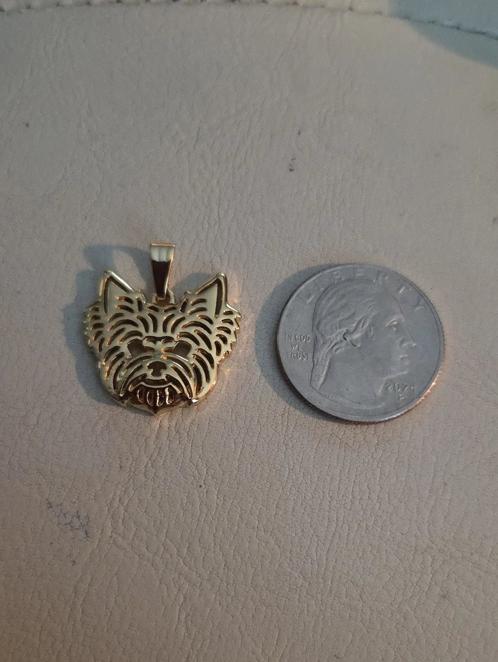 Gold Tone Yorkie Face Pendant. Pet Lover Jewelry